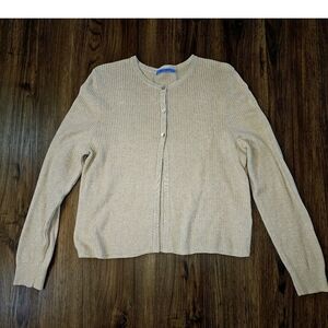 J McLaughlin Beige Cream 3 Button Cardigan XL Heritage Preppy Timeless Minimal